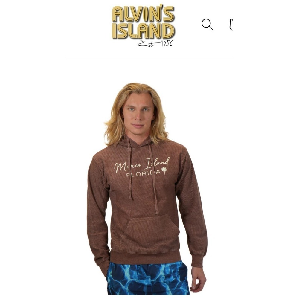 Alvin's Island Ribbed Hooded Sweatshirt Brown Pull Over Size S Marco‎ Island NWT
